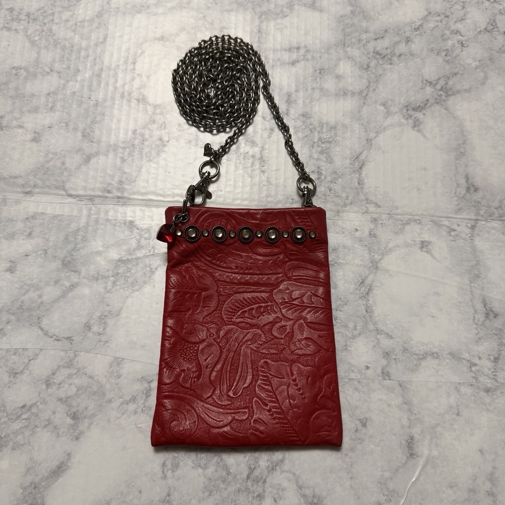 The Chic Bag Red Rhinestone Embossed Purse Compact Mini Crossbody
